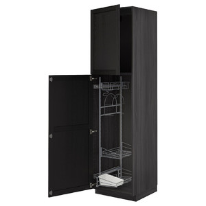 METOD High cabinet with cleaning interior, black/Lerhyttan black stained, 60x60x220 cm