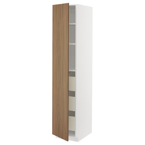 METOD/MAXIMERA High cabinet with drawers, white/Tistorp brown walnut effect, 40x60x200 cm