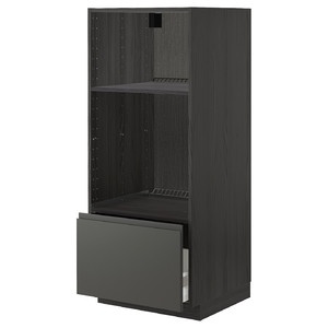 METOD / MAXIMERA High cab for oven/micro w drawer, black/Voxtorp dark grey, 60x60x140 cm
