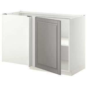 METOD Corner base cabinet with shelf, white/Bodbyn grey, 128x68 cm