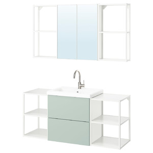 ENHET Bathroom, white/pale grey-green, 140x43x65 cm