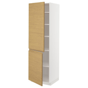METOD High cabinet with shelves/2 doors, white/Voxtorp oak effect, 60x60x200 cm