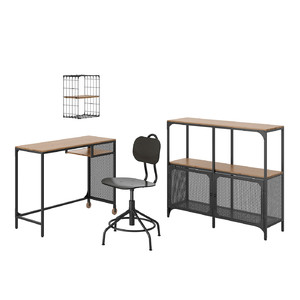 FJÄLLBO/KULLABERG/GULLHULT Desk and storage combination and swivel chair black/pine