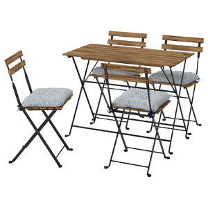 TÄRNÖ Table+4 chairs, outdoor, black/light brown stained/Klösan blue