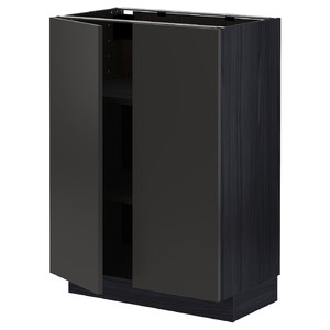 METOD Base cabinet with shelves/2 doors, black/Nickebo matt anthracite, 60x37 cm