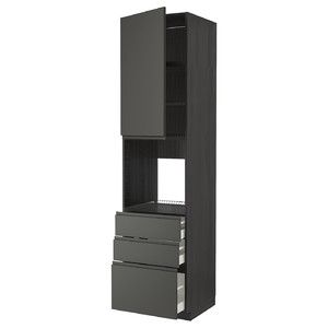 METOD / MAXIMERA High cab f oven w door/3 drawers, black/Voxtorp dark grey, 60x60x240 cm