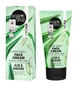 ORGANIC SHOP Light Daily Face Cream Aloe & Avocado 98% Natural Vegan 50ml