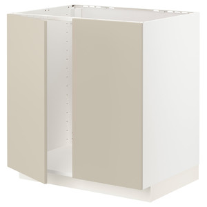 METOD Base cabinet for sink + 2 doors, white/Havstorp beige, 80x60 cm
