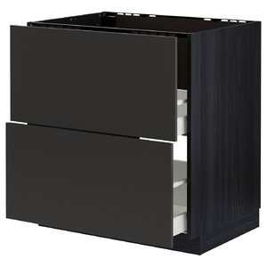 METOD / MAXIMERA Base cab f sink+2 fronts/2 drawers, black/Nickebo matt anthracite, 80x60 cm
