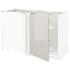 METOD Corner base cab w pull-out fitting, white/Ringhult light grey, 128x68 cm