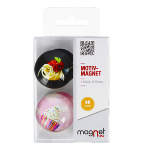Glass Motiv Magnet 3.5cm 2pcs Spaghetti/Cupcake
