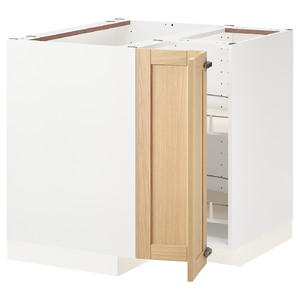 METOD Corner base cabinet with carousel, white/Forsbacka oak, 88x88 cm