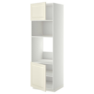 METOD Hi cb f oven/micro w 2 drs/shelves, white/Bodbyn off-white, 60x60x200 cm