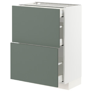 METOD / MAXIMERA Base cab with 2 fronts/3 drawers, white/Bodarp grey-green, 60x37 cm