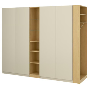 PAX / FORSAND Wardrobe combination, grey-beige grey-beige/oak effect, 255x60x201 cm