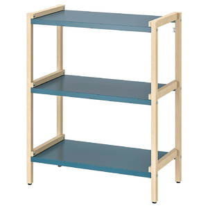 EKENABBEN Open shelving unit, aspen/blue, 70x34x86 cm