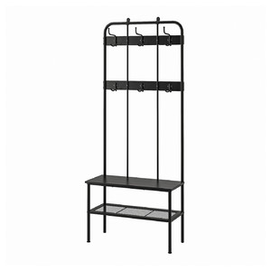 NIPÅSEN Coat rack and bench w shoe storage, black, 190x35x79 cm