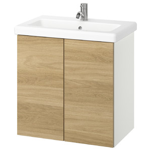 ENHET / TVÄLLEN Wash-stnd w doors/wash-basin/tap, white/oak effect, 64x43x65 cm
