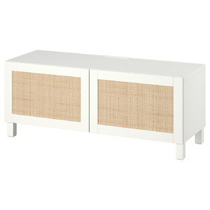 BESTÅ TV bench with doors, white Studsviken/Stubbarp/white, 120x42x48 cm