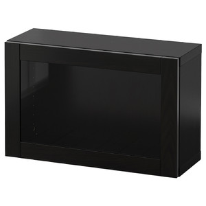 BESTÅ Wall-mounted cabinet combination, black-brown/Sindvik black-brown clear glass, 60x22x38 cm