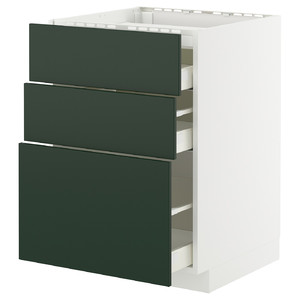 METOD / MAXIMERA Base cab f hob/3 fronts/3 drawers, white/Havstorp deep green, 60x60 cm