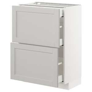 METOD/MAXIMERA Base cab with 2 fronts/3 drawers, white/Lerhyttan light grey, 60x39.5x88 cm