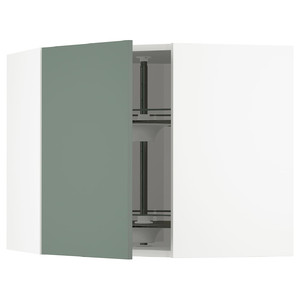 METOD Corner wall cabinet with carousel, white/Bodarp grey-green, 68x60 cm