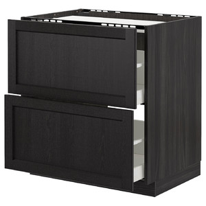 METOD / MAXIMERA Base cab f hob/2 fronts/2 drawers, black/Lerhyttan black stained, 80x60 cm