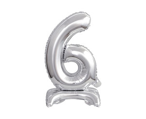 Foil Balloon Number 6 Standing, silver, 38cm