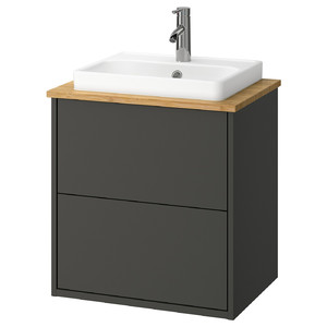 HAVBÄCK / ORRSJÖN Wash-stnd w drawers/wash-basin/tap, dark grey/bamboo, 62x49x71 cm
