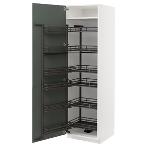 METOD High cabinet with pull-out larder, white/Bodarp grey-green, 60x60x200 cm