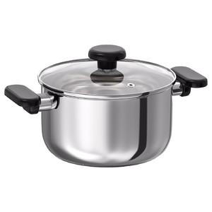 MIDDAGSMAT Pot with lid, clear glass/stainless steel, 3 l