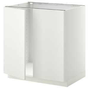 METOD Base cabinet for sink + 2 doors, white/Veddinge white, 80x60 cm
