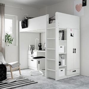 SMÅSTAD Loft bed, white with frame/with desk with 4 drawers, 90x200 cm
