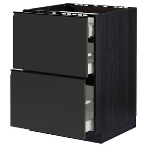 METOD / MAXIMERA Base cab f hob/2 fronts/3 drawers, black/Upplöv matt anthracite, 60x60 cm