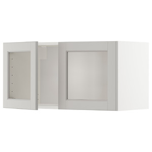 METOD Wall cabinet with 2 glass doors, white/Lerhyttan light grey, 80x40 cm