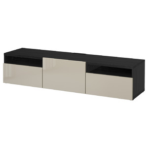 BESTÅ TV bench, black-brown/Selsviken high-gloss/beige, 180x42x39 cm