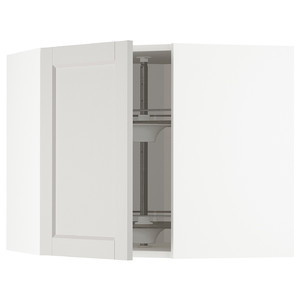 METOD Corner wall cabinet with carousel, white/Lerhyttan light grey, 68x60 cm