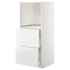METOD / MAXIMERA High cabinet w 2 drawers for oven, white/Voxtorp high-gloss/white, 60x60x140 cm