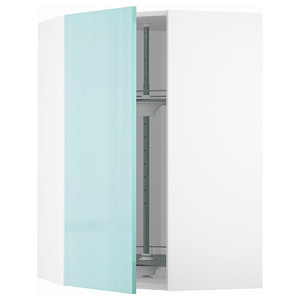 METOD Corner wall cabinet with carousel, white Järsta, high-gloss light turquoise, 68x100 cm