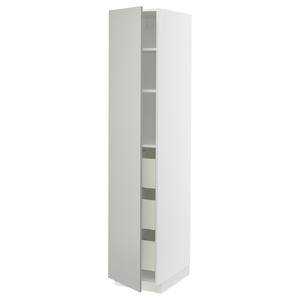 METOD / MAXIMERA High cabinet with drawers, white/Havstorp light grey, 40x60x200 cm
