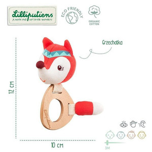 LILLIPUTIENS Rattle with Wooden Teether Alice Fox ECO 3m+