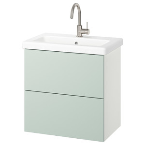 ENHET / TVÄLLEN Wash-stnd w drawers/wash-basin/tap, white/pale grey-green, 64x43x65 cm