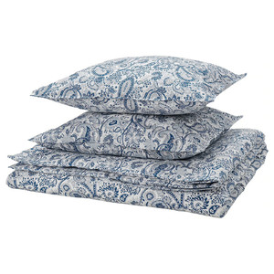 RODGERSIA Duvet cover and 2 pillowcases, blue/white, 200x200/50x60 cm