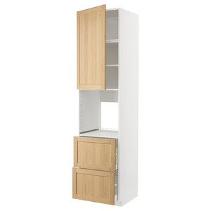 METOD / MAXIMERA High cabinet f oven+door/2 drawers, white/Forsbacka oak, 60x60x240 cm