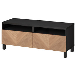 BESTÅ TV bench with drawers, black-brown Hedeviken/Stubbarp/oak veneer, 120x42x48 cm