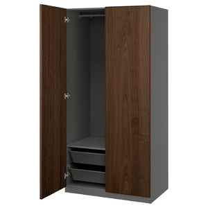PAX / BJÖRNESKOGEN Wardrobe combination, dark grey/walnut veneer, 100x60x201 cm