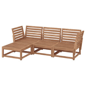NÄMMARÖ 3-seat modular sofa, outdoor, with footstool light brown stained