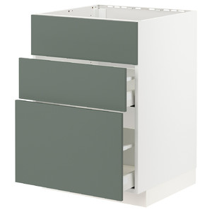 METOD / MAXIMERA Base cab f sink+3 fronts/2 drawers, white/Bodarp grey-green, 60x60 cm