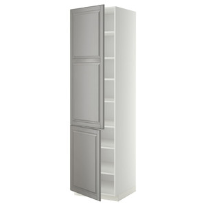 METOD High cabinet with shelves/2 doors, white/Bodbyn grey, 60x60x220 cm